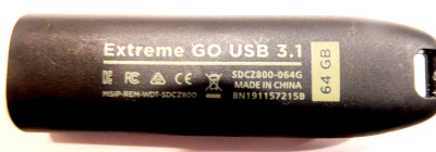 Sandisk Extreme Go back label showing made in China